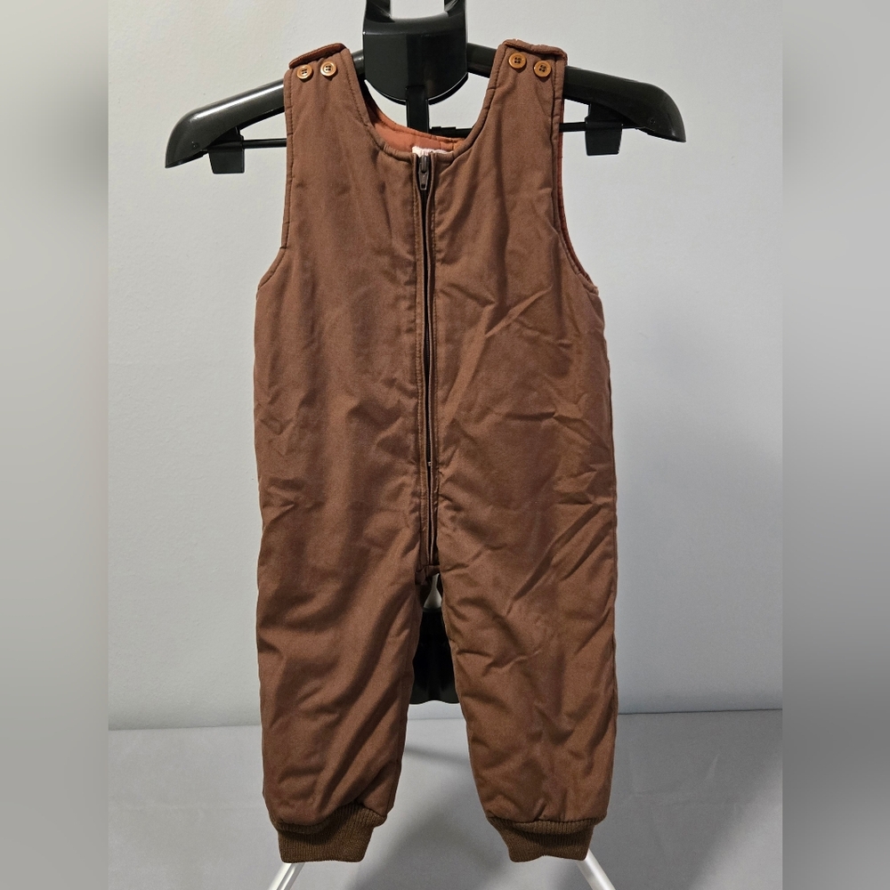 Vintage Montgomery Ward Cozy Brown Kids Toddler Jumpsuit Overalls Size 18 Months